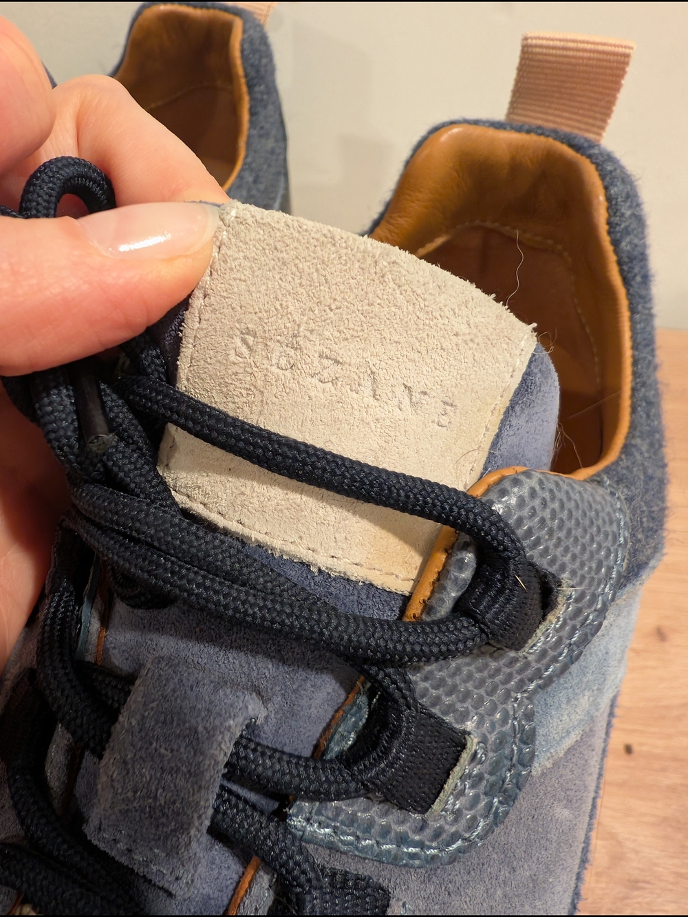 Sezane Blue and Cream Suede Lace-Up Sneakers - Picture 3 of 7